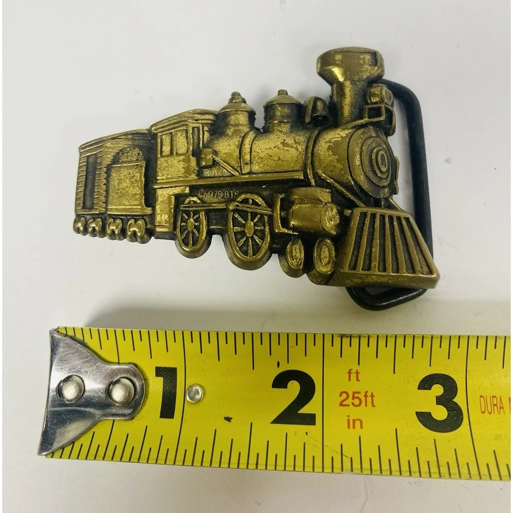 Brass Belt Buckle 1978 BTS Solid Brass‎ Train Locomotive Buckle USA 2.75